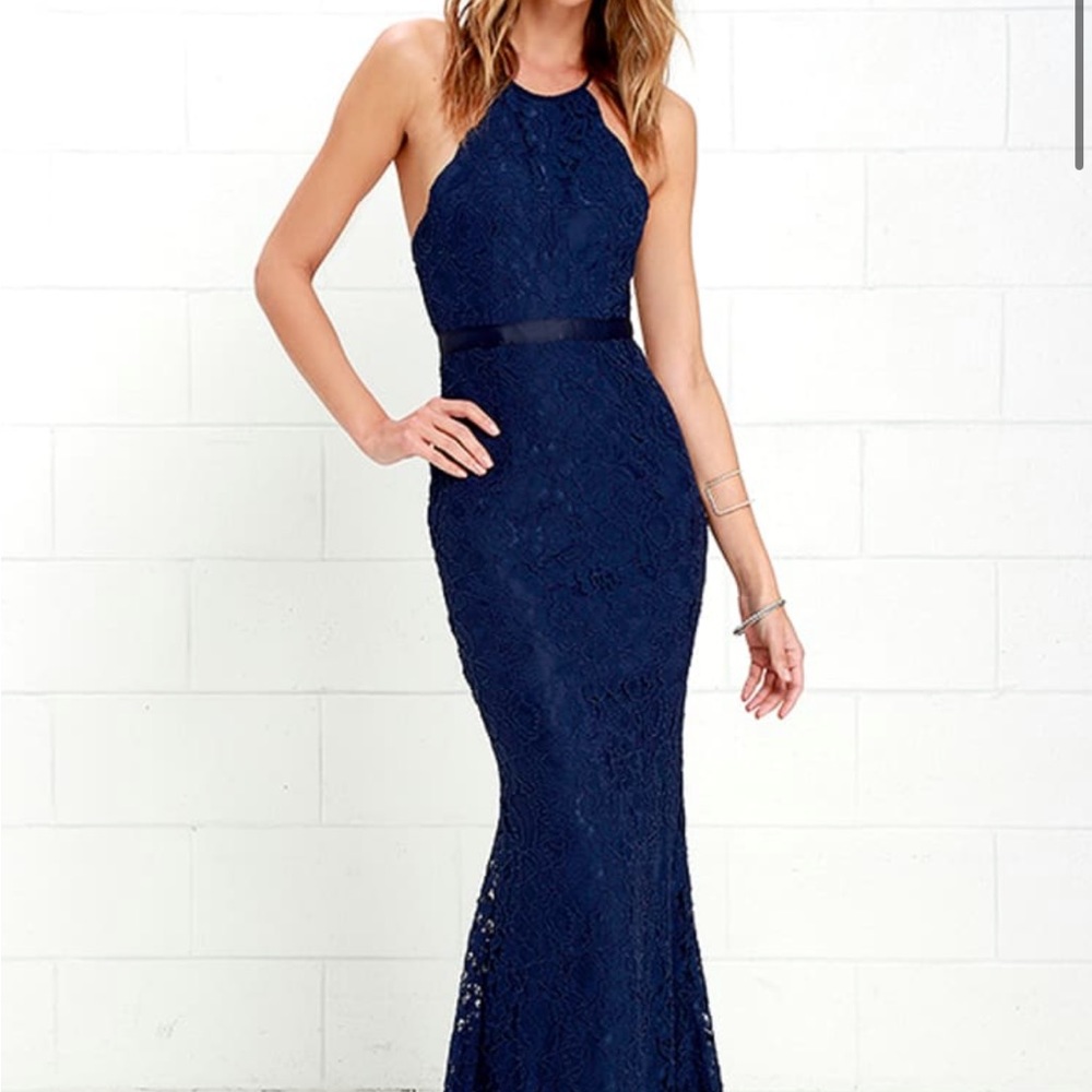Zenith Navy Blue Lace Maxi Dress
